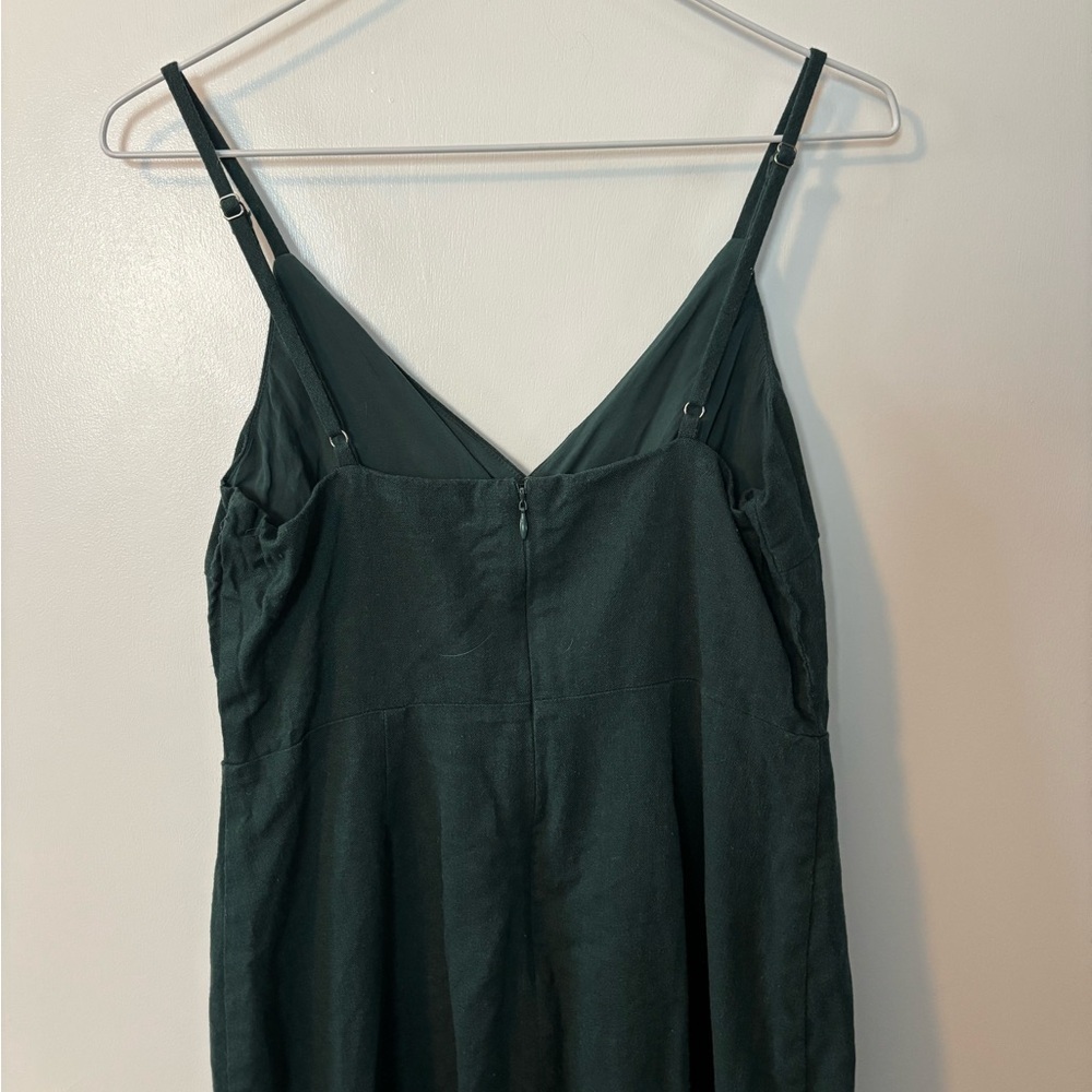 Lush Forest Green Buttoned Front Romantic Feminine Chic Midi Dress - Picture 4 of 5